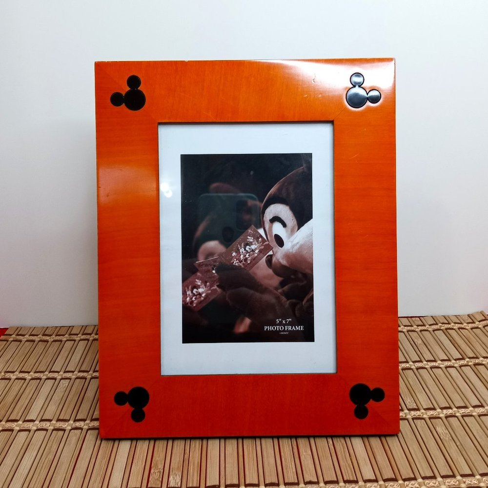 Disney Parks Wood Look Picture Frame Mickey Mouse Silhouette Ears 5" x 7" Photo